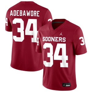 Men's Adepoju Adebawore Crimson Oklahoma Sooners #34 College Football 2025 Jerseys 492359-591