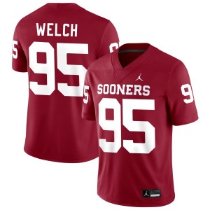 Men's Austin Welch Crimson Oklahoma Sooners #95 College Football 2025 Jersey 148490-467
