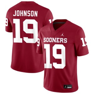 Men's Jacobe Johnson Crimson Oklahoma Sooners #19 College Football Replica Jerseys 611262-366
