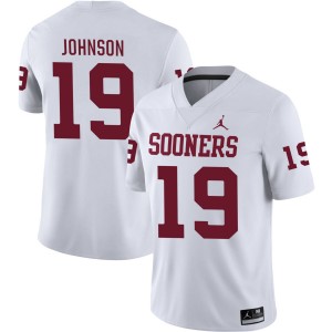 Mens Jacobe Johnson White Oklahoma Sooners #19 College Football 2025-26 Jerseys 561053-326