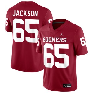Mens Jayden Jackson Crimson Oklahoma Sooners #65 College Football 2025 Jersey 346893-633