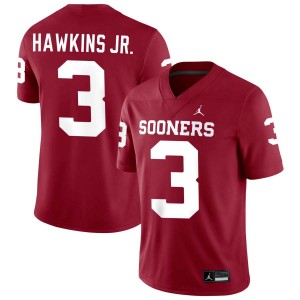 Mens Michael Hawkins Jr. Crimson Oklahoma Sooners #3 College Football 2025 Jersey 360201-618