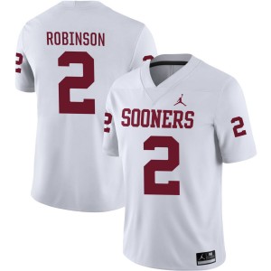 Men's Omarion Robinson White Oklahoma Sooners #2 College Football Embroidery Jerseys 233160-739