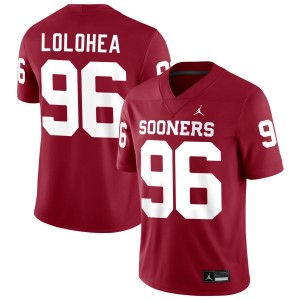 Men's Siolaa Lolohea Crimson Oklahoma Sooners #96 College Football University Jersey 733398-337