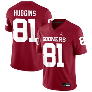 Men Will Huggins Crimson Oklahoma Sooners #81 College Football Official Jersey 665260-732