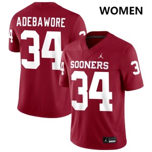 Women Adepoju Adebawore Crimson Oklahoma Sooners #34 College Football Embroidery Jersey 229214-968