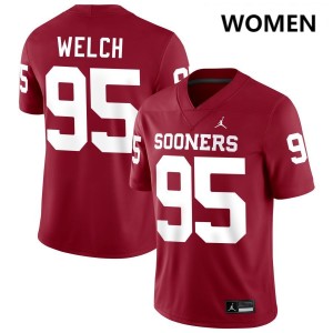 Women Austin Welch Crimson Oklahoma Sooners #95 College Football 2025-26 Jersey 927462-537