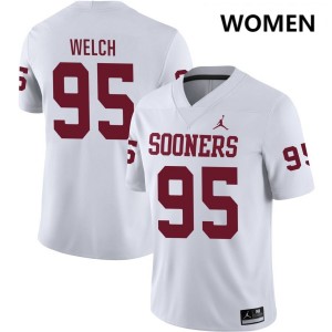 Women's Austin Welch White Oklahoma Sooners #95 College Football Official Jersey 348335-823