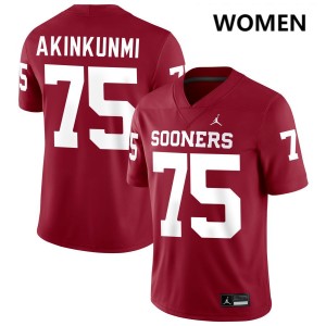Womens Daniel Akinkunmi Crimson Oklahoma Sooners #75 College Football Limited Jersey 208053-557