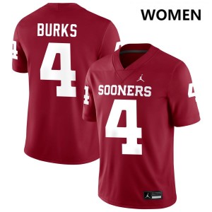 Women's Deion Burks Crimson Oklahoma Sooners #4 College Football Embroidery Jersey 469561-967
