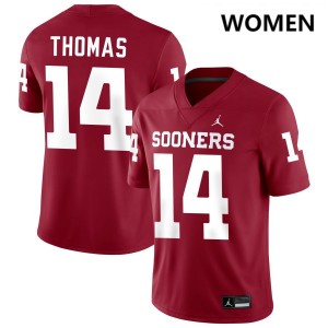 Women's Elijah Thomas Crimson Oklahoma Sooners #14 College Football Official Jersey 735145-119