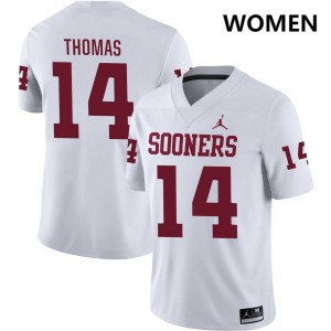 Women Elijah Thomas White Oklahoma Sooners #14 College Football Embroidery Jerseys 562198-843