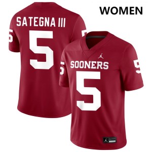 Women Isaiah Sategna III Crimson Oklahoma Sooners #5 College Football 2025-26 Jerseys 227232-114