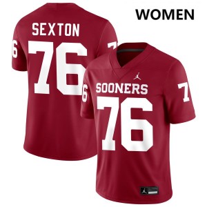 Women Jacob Sexton Crimson Oklahoma Sooners #76 College Football University Jersey 638611-583