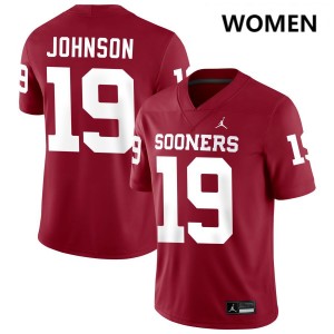Womens Jacobe Johnson Crimson Oklahoma Sooners #19 College Football University Jersey 139699-299