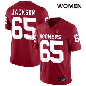 Womens Jayden Jackson Crimson Oklahoma Sooners #65 College Football Player Jersey 545973-487