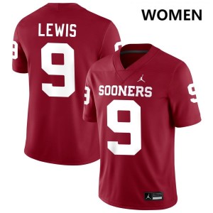 Women's Keontez Lewis Crimson Oklahoma Sooners #9 College Football Player Jerseys 497964-995