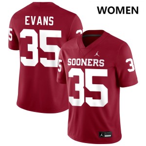 Womens Liam Evans Crimson Oklahoma Sooners #35 College Football Game Jersey 542608-686