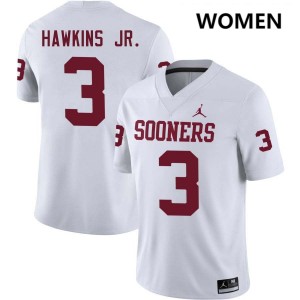 Women's Michael Hawkins Jr. White Oklahoma Sooners #3 College Football Game Jersey 594567-332