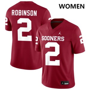 Women Omarion Robinson Crimson Oklahoma Sooners #2 College Football Game Jerseys 822863-537