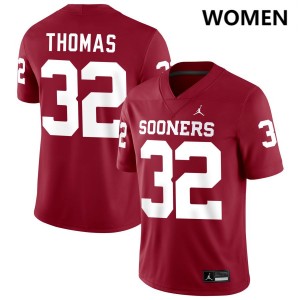 Women R Mason Thomas Crimson Oklahoma Sooners #32 College Football University Jersey 160270-287
