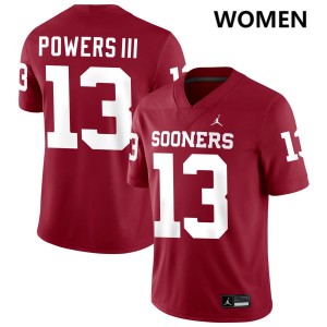 Women Reggie Powers III Crimson Oklahoma Sooners #13 College Football University Jerseys 187924-115