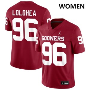 Women Siolaa Lolohea Crimson Oklahoma Sooners #96 College Football Replica Jersey 213057-793