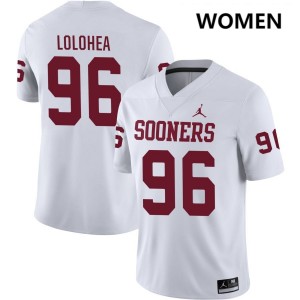 Women's Siolaa Lolohea White Oklahoma Sooners #96 College Football University Jersey 927740-261