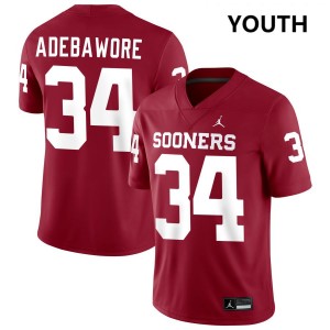 Youth Adepoju Adebawore Crimson Oklahoma Sooners #34 College Football NCAA Jerseys 167783-360