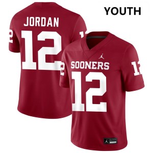 Youth Devon Jordan Crimson Oklahoma Sooners #12 College Football Official Jersey 257708-851