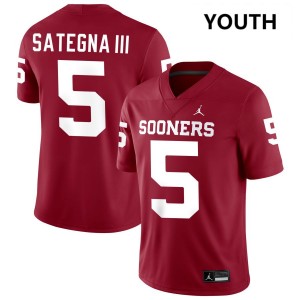 Youth Isaiah Sategna III Crimson Oklahoma Sooners #5 College Football Embroidery Jersey 142189-290