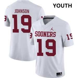 Youth Jacobe Johnson White Oklahoma Sooners #19 College Football University Jerseys 592125-650