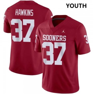 Youth Maliek Hawkins Crimson Oklahoma Sooners #37 College Football Stitched Jersey 868747-713