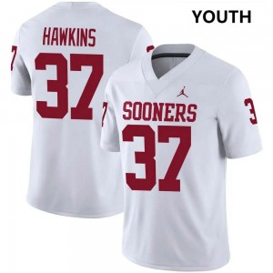 Youth Maliek Hawkins White Oklahoma Sooners #37 College Football University Jersey 663373-642