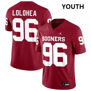 Youth Siolaa Lolohea Crimson Oklahoma Sooners #96 College Football Official Jersey 133334-658